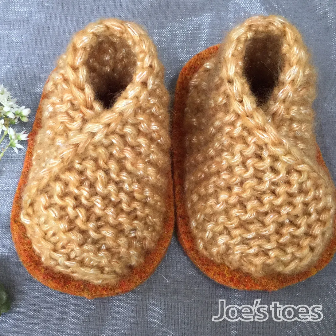 Knitted Crossover Booties in Gold Soft Sparkle