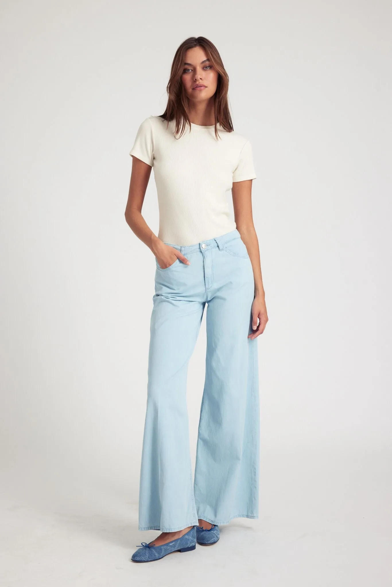 Light Blue Chambray Wide Leg Pants