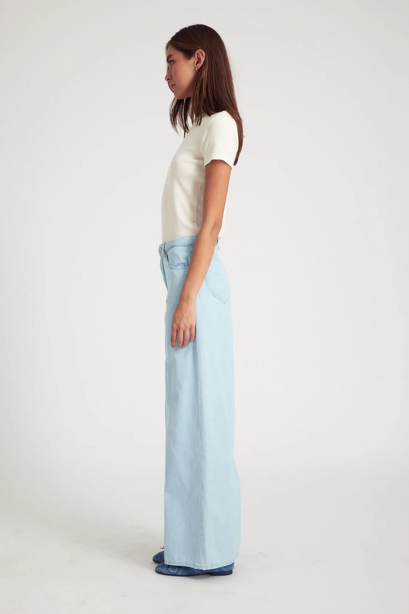 Light Blue Chambray Wide Leg Pants