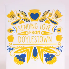 Love from Doylestown greeting card, folk art Doylestown greeting card, made in Pennsylvania art