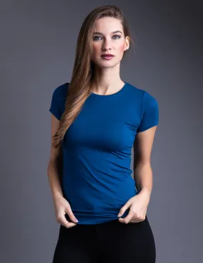 Majestic Short Sleeve Crewneck Tee with Finished Trim in Notte