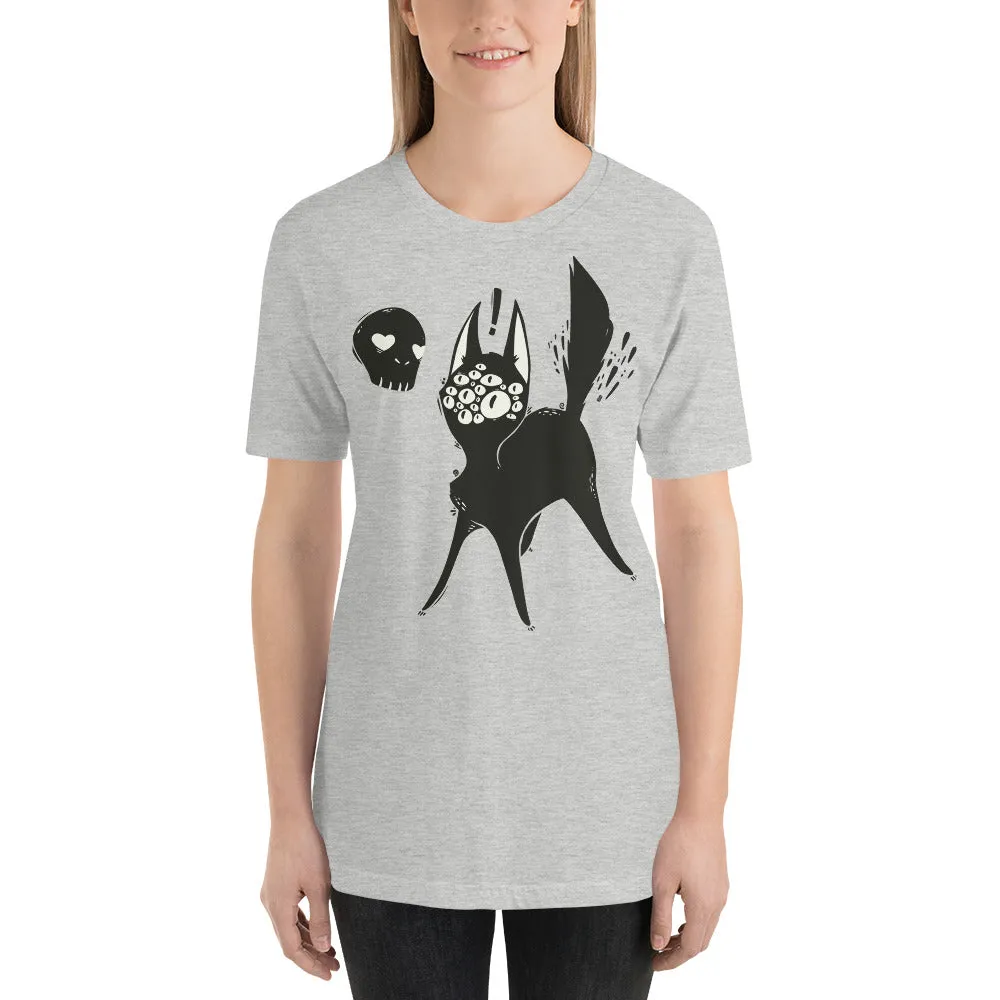 Many Eyed Black Cat, Unisex T-Shirt, Athletic Heather