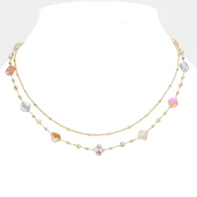 Multi-Color Faceted Quatrefoil Beaded Station Layered Chain Necklace