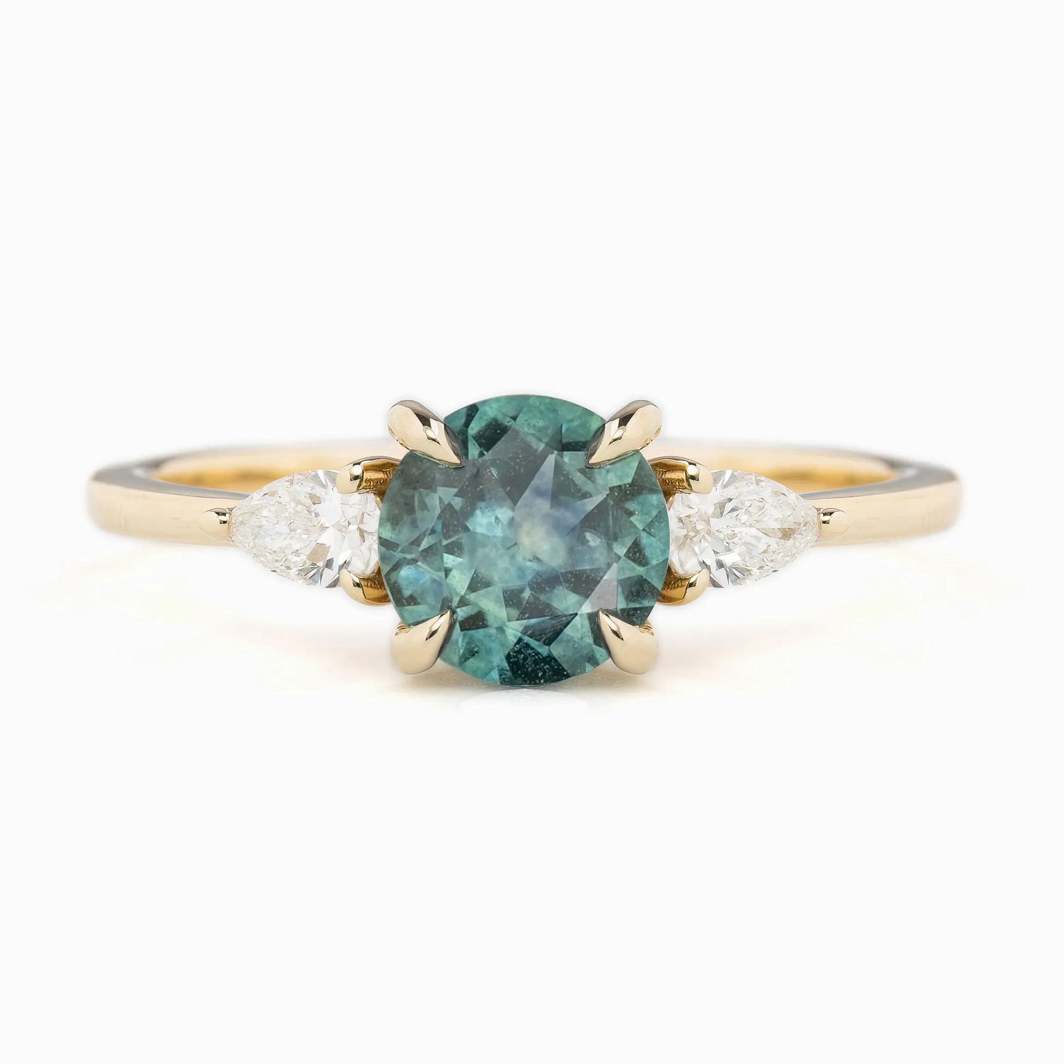 Olivia Ring 1.38ct Blue Green Montana Sapphire, 14k Yellow Gold (One of a kind)