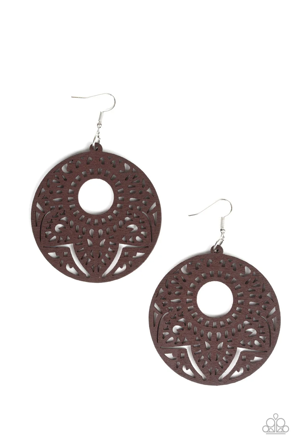 Paparazzi Mandala Mambo Brown Wooden Earrings