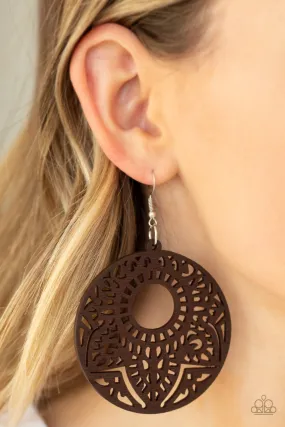 Paparazzi Mandala Mambo Brown Wooden Earrings