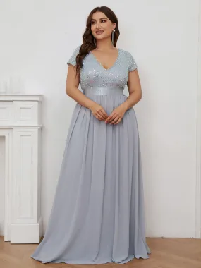 Plus Size Deep V Neck Pencil Wholesale Evening Dresses with Short Sleeves