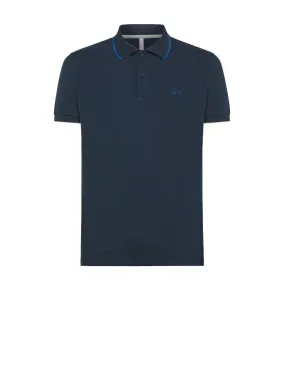 Polo Small Stripes On Collar S/s - Navy Blue