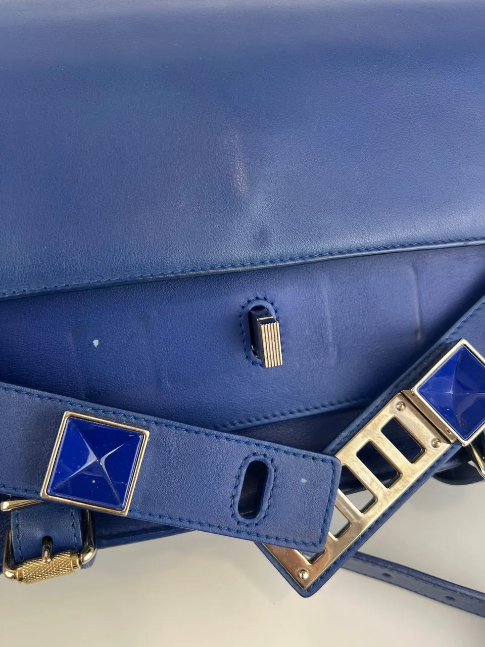 PS11 Classic Blue Leather Shoulder Bag