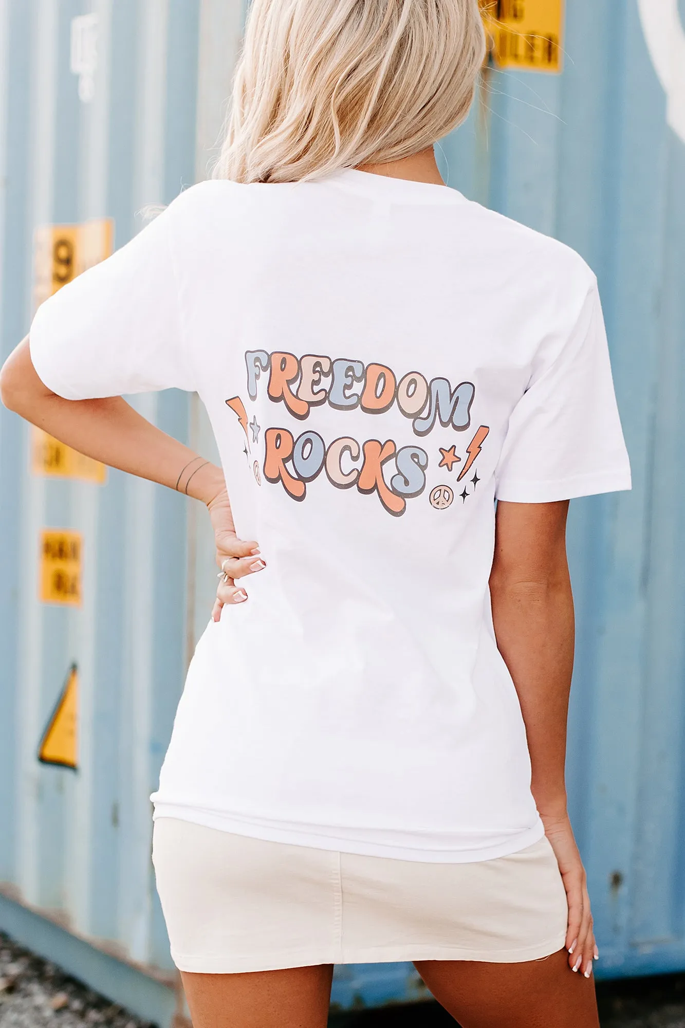 "Rocking Out To Freedom" Double-Sided Graphic T-Shirt (White) - Print On Demand