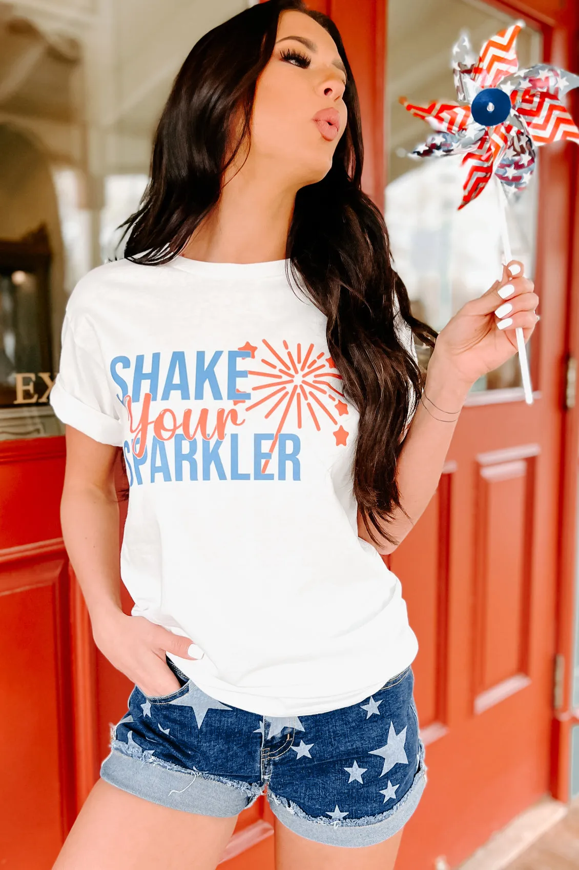 "Shake Your Sparkler" Graphic T-Shirt (White) - Print On Demand