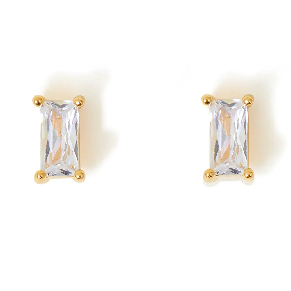 Real Gold Plated Gold Z Sparkle Baguette Studs Earring