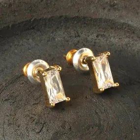 Real Gold Plated Gold Z Sparkle Baguette Studs Earring