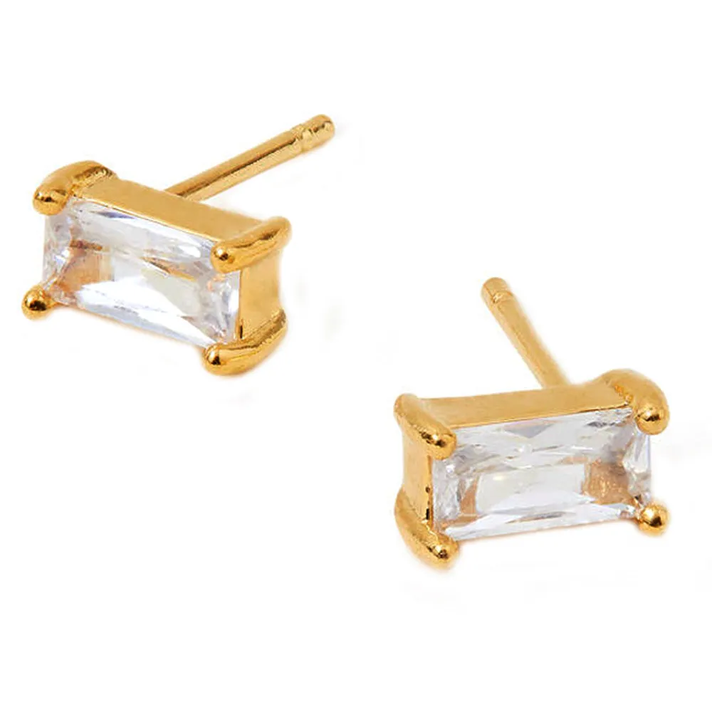 Real Gold Plated Gold Z Sparkle Baguette Studs Earring