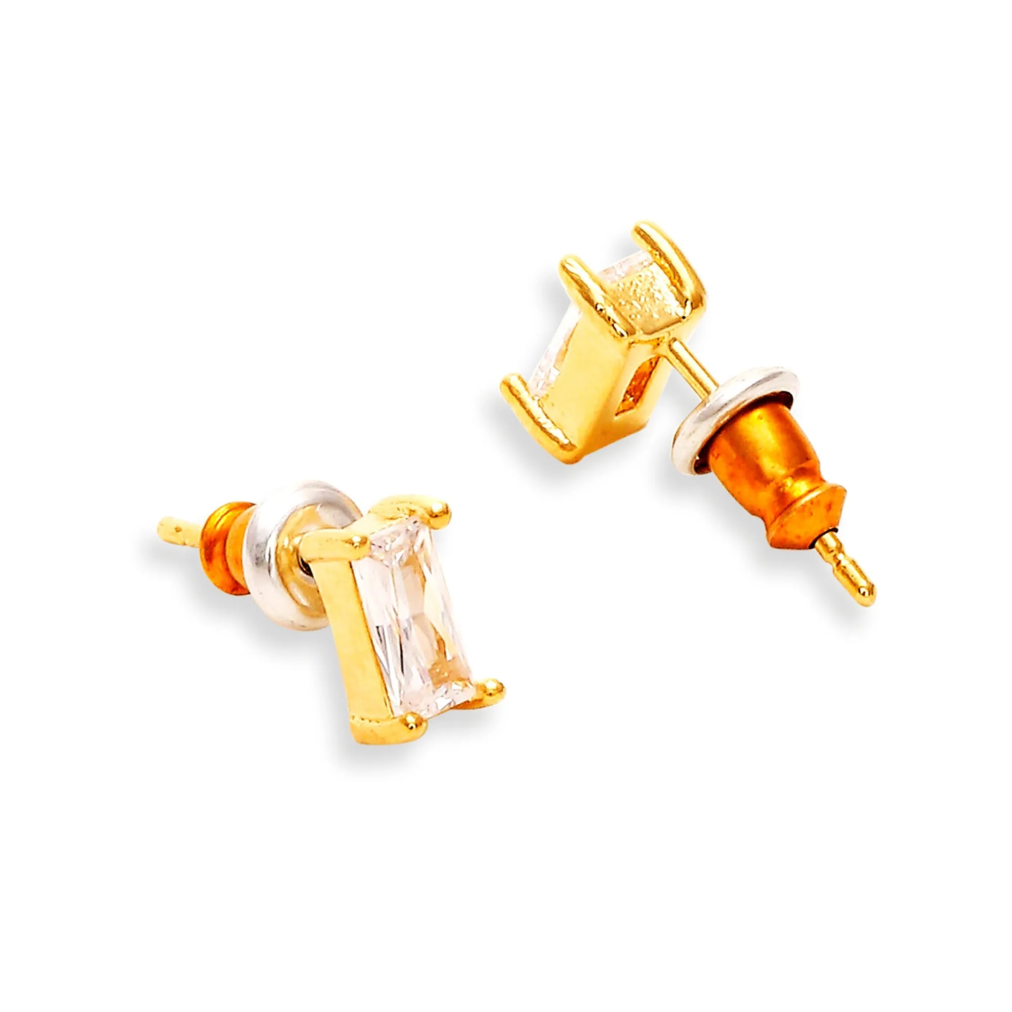 Real Gold Plated Gold Z Sparkle Baguette Studs Earring