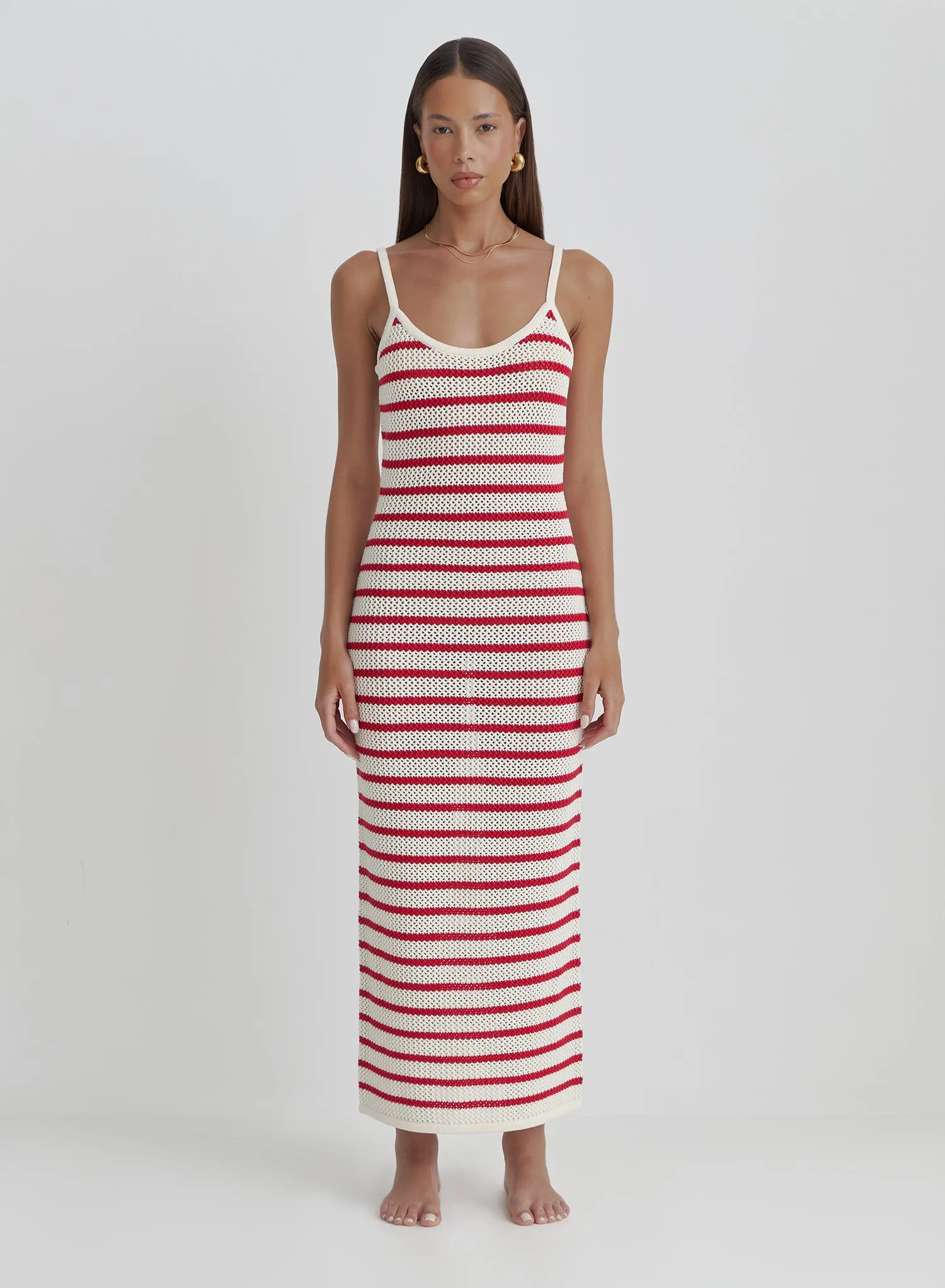 Red And White Stripe Knitted Maxi Dress- Brittany