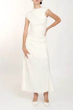 Sasha Asymmetrical One Shoulder Draped Ruched Maxi - White