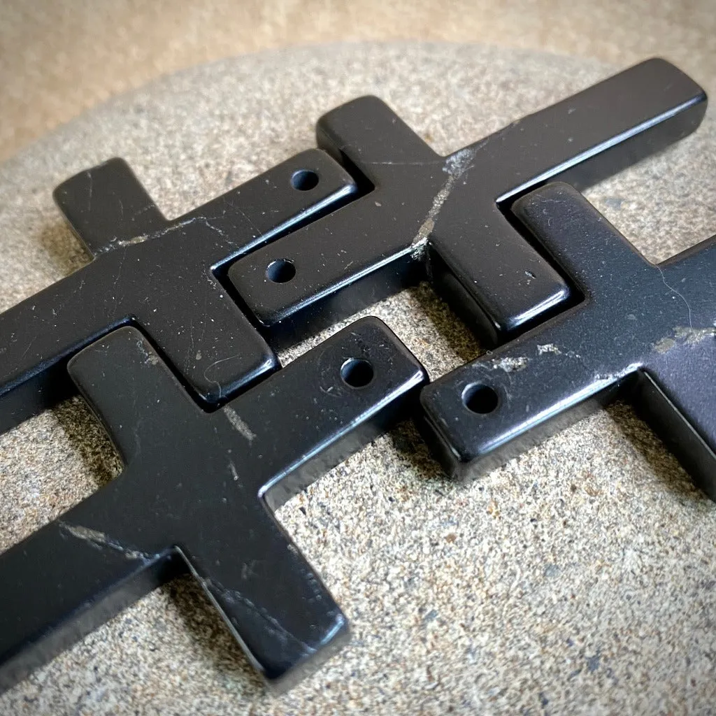 Shungite Cross Pendant, Unisex Necklace on Silver Ball Chain