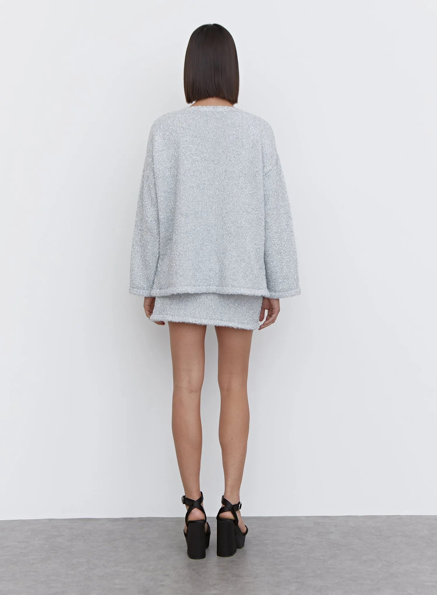 Silver Metallic Fluffy Knit Jumper - Ennis