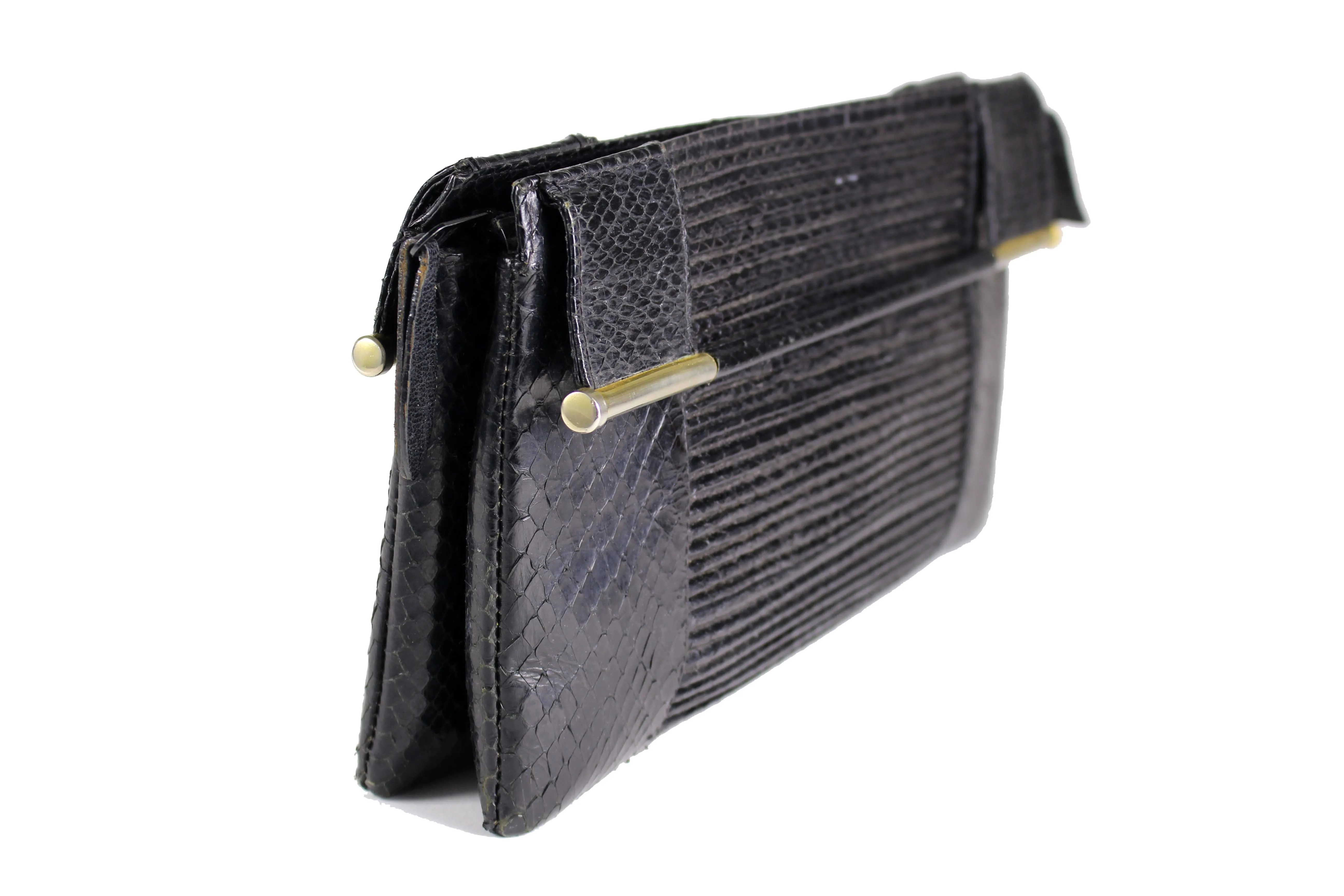 Snake skin handbag with bar-handles