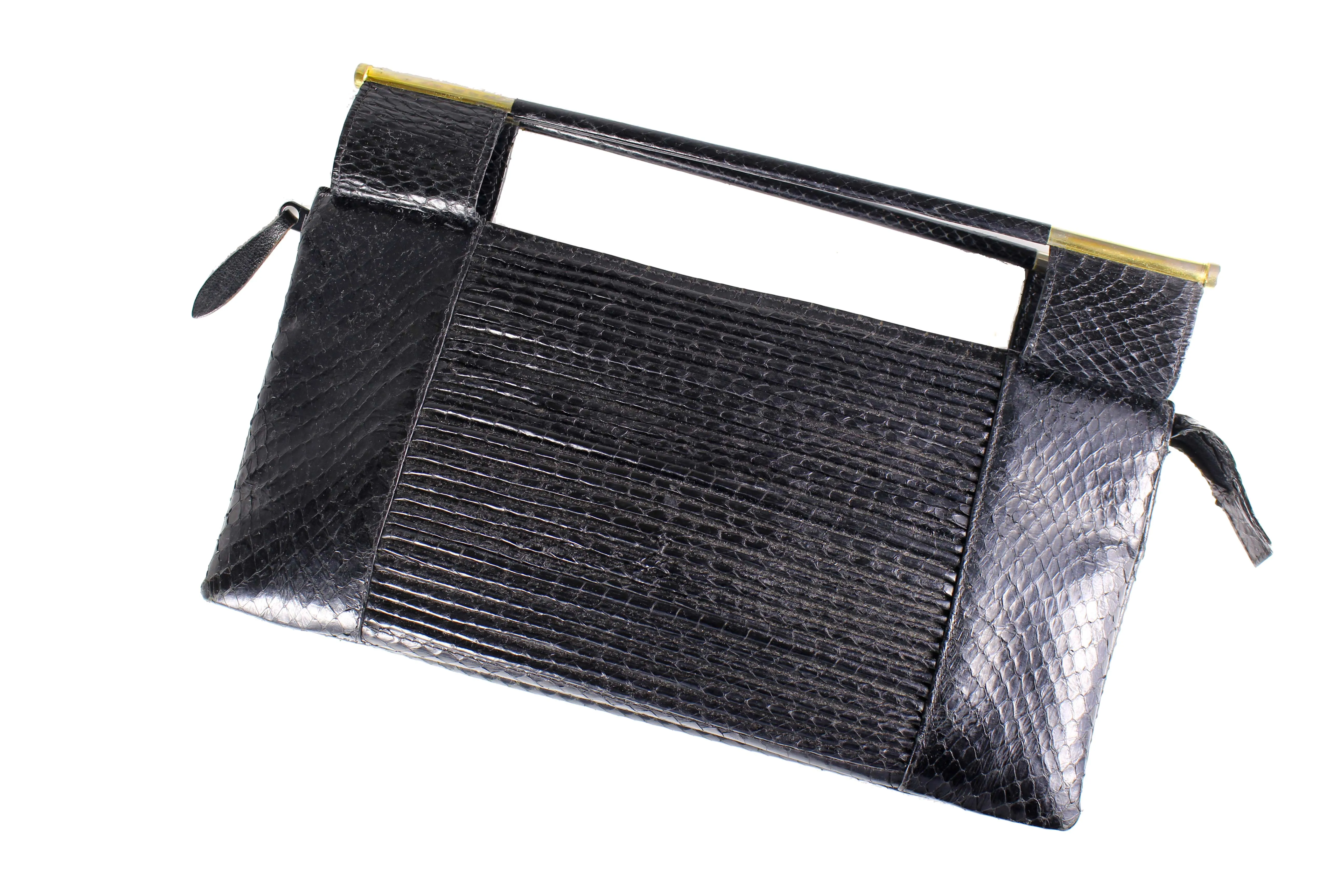 Snake skin handbag with bar-handles