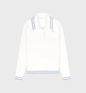 SRC Mini Cable Longsleeve Polo - Off White/China Blue