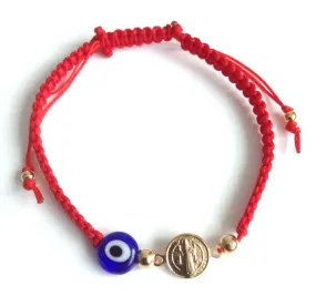 St Benedict Medal Bracelet Red String and Evil Eye for Protection