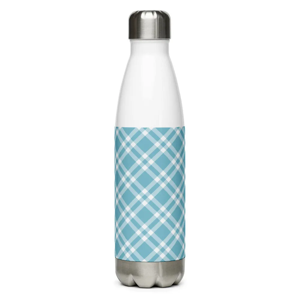 Stainless Steel Teal Blue and White Gingham Water Bottle