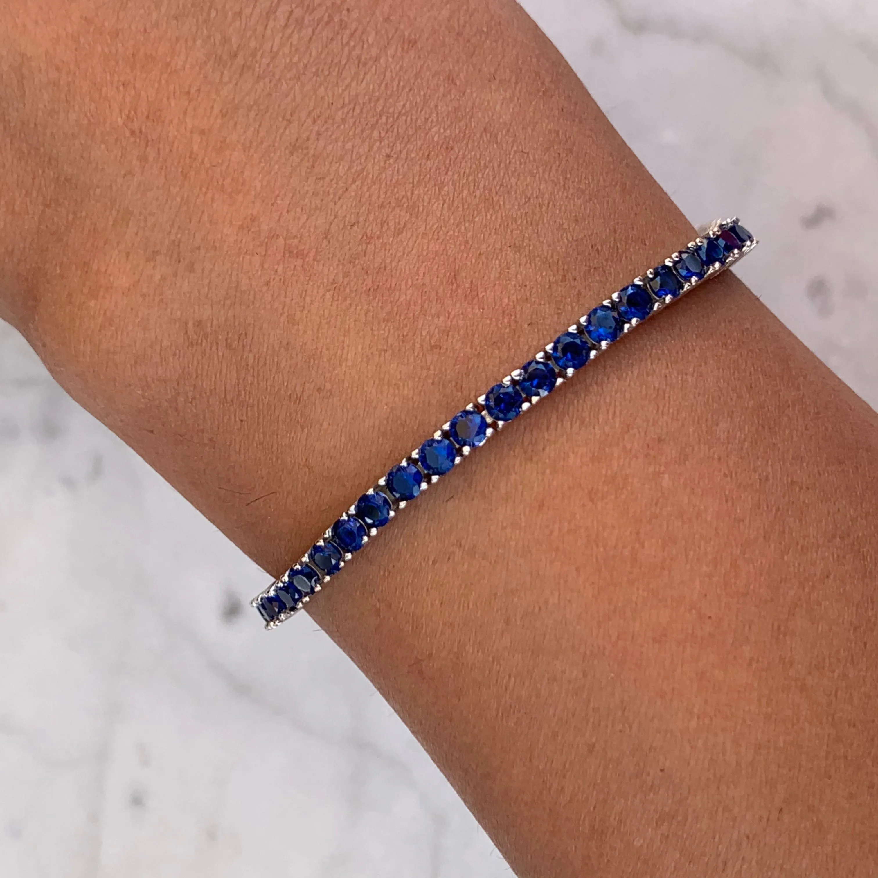 Sterling silver sapphire blue tennis bracelet