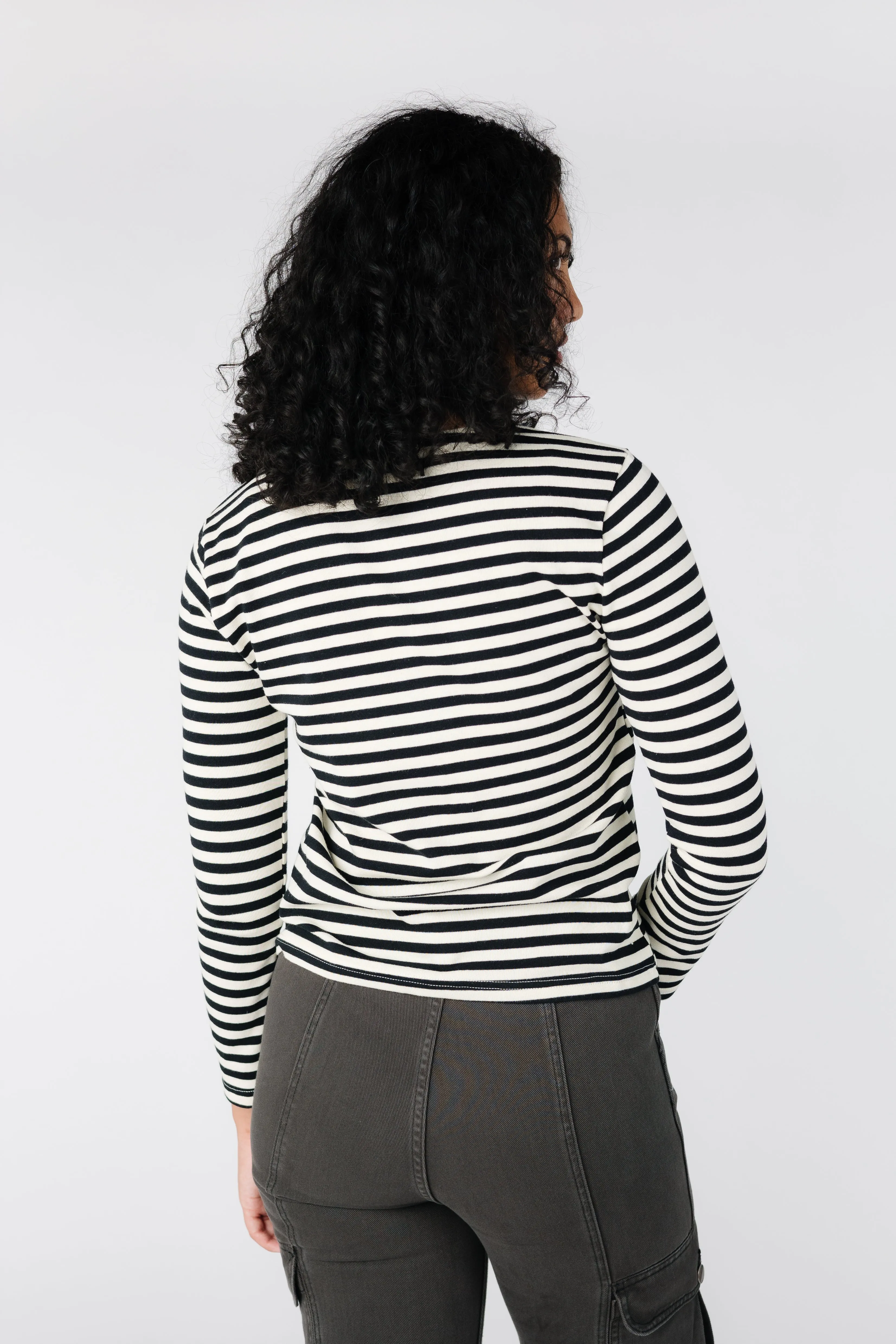 Stripe Button Long Sleeve Tee