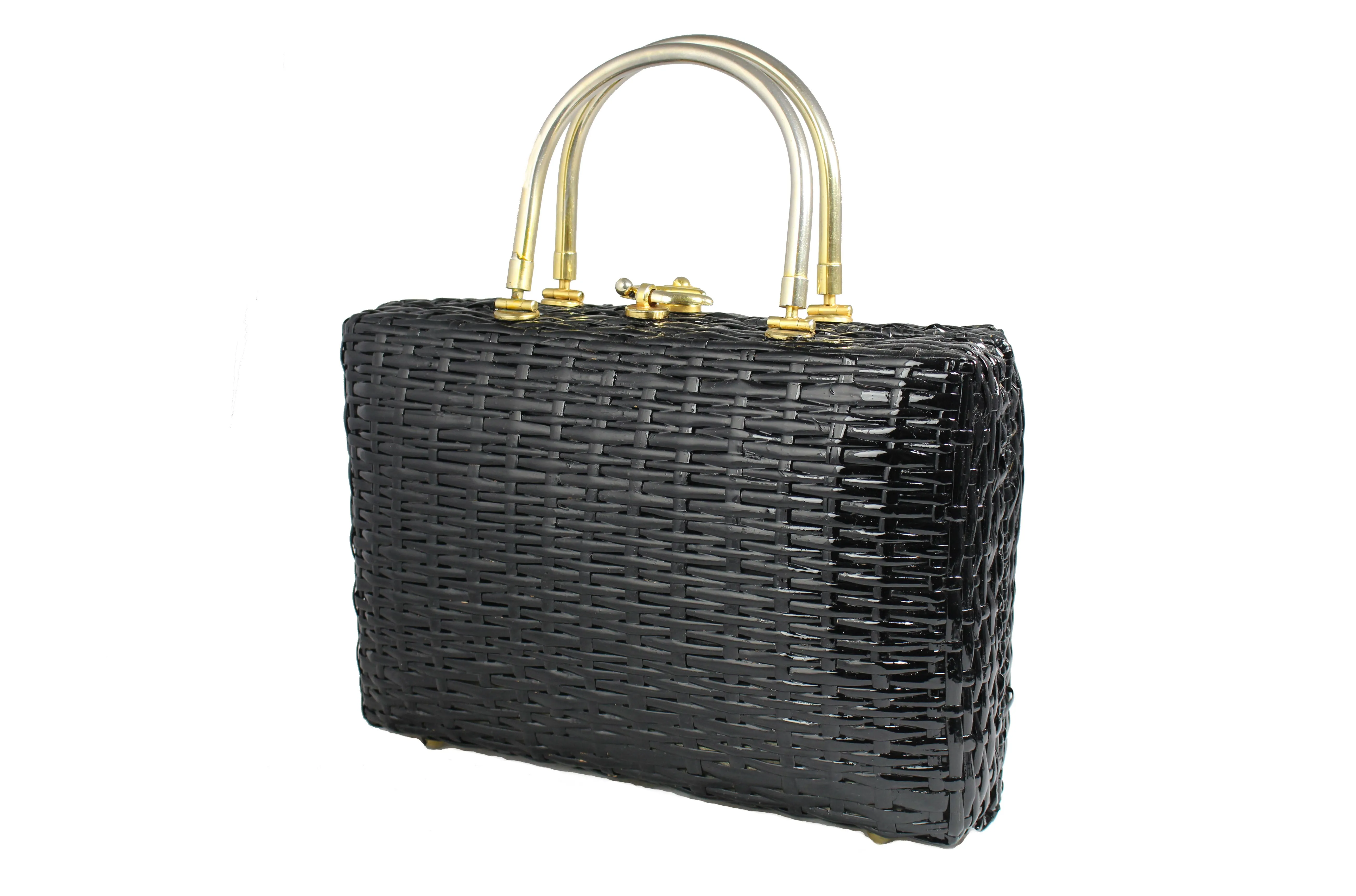 Structured black wicker bag