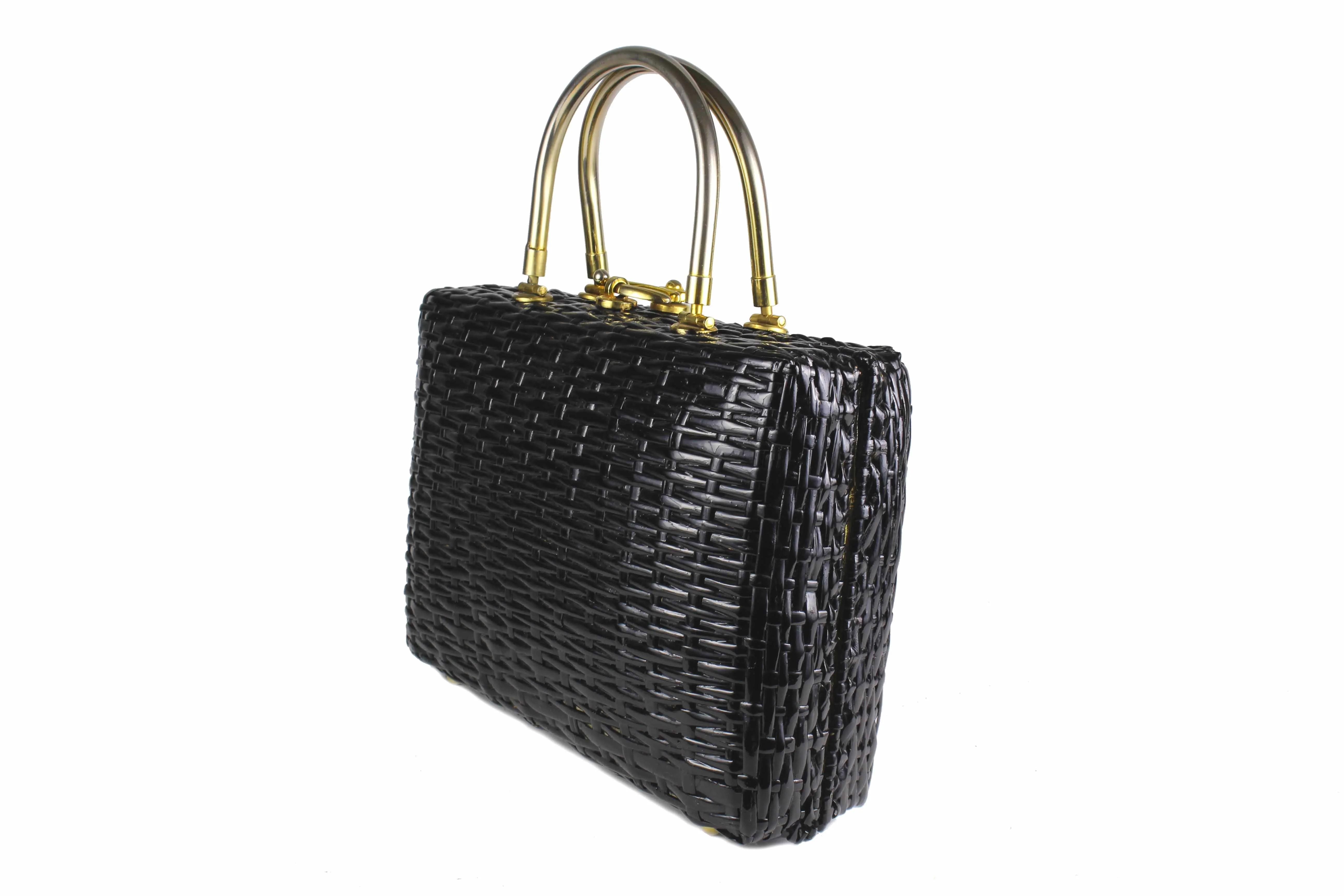 Structured black wicker bag