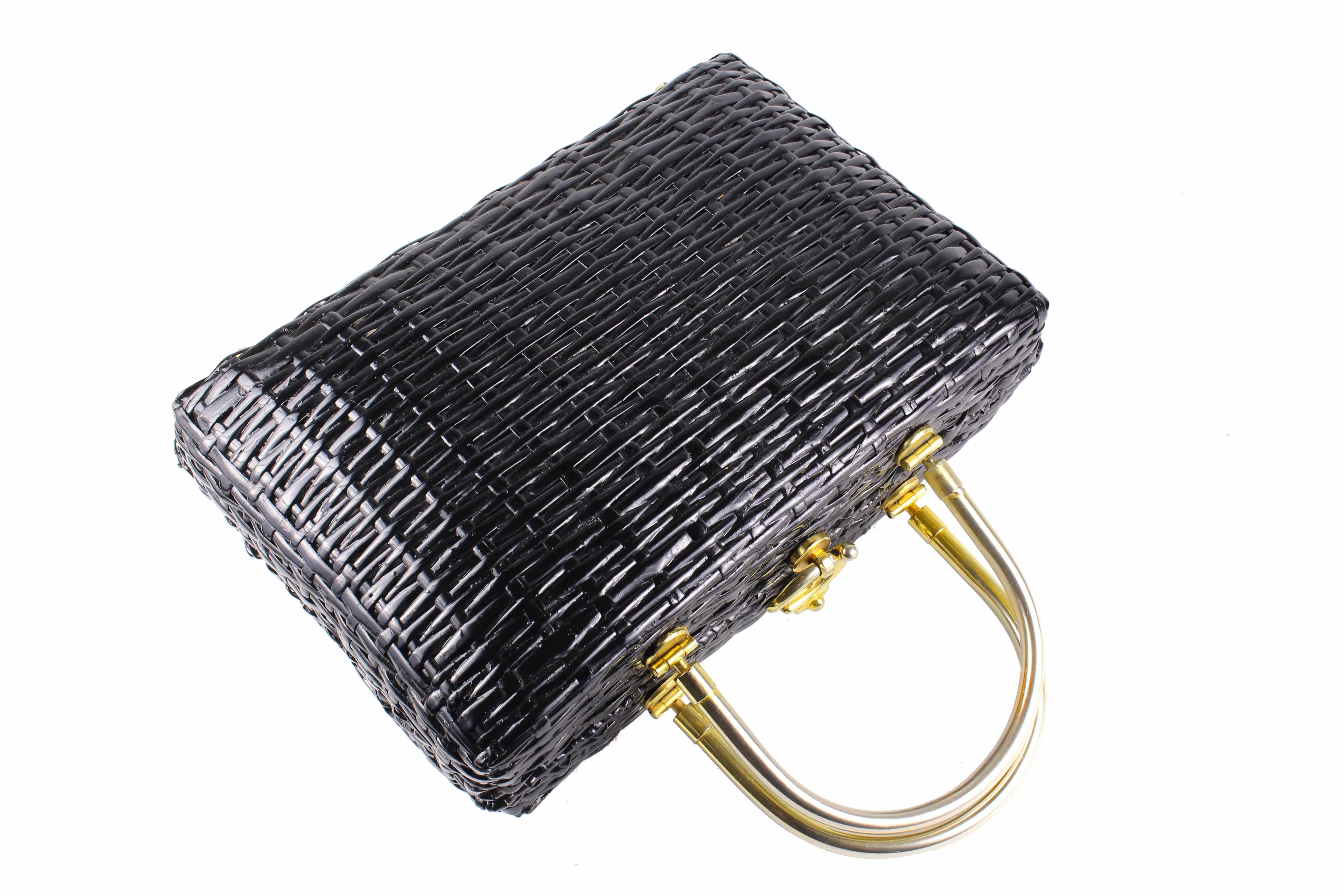 Structured black wicker bag