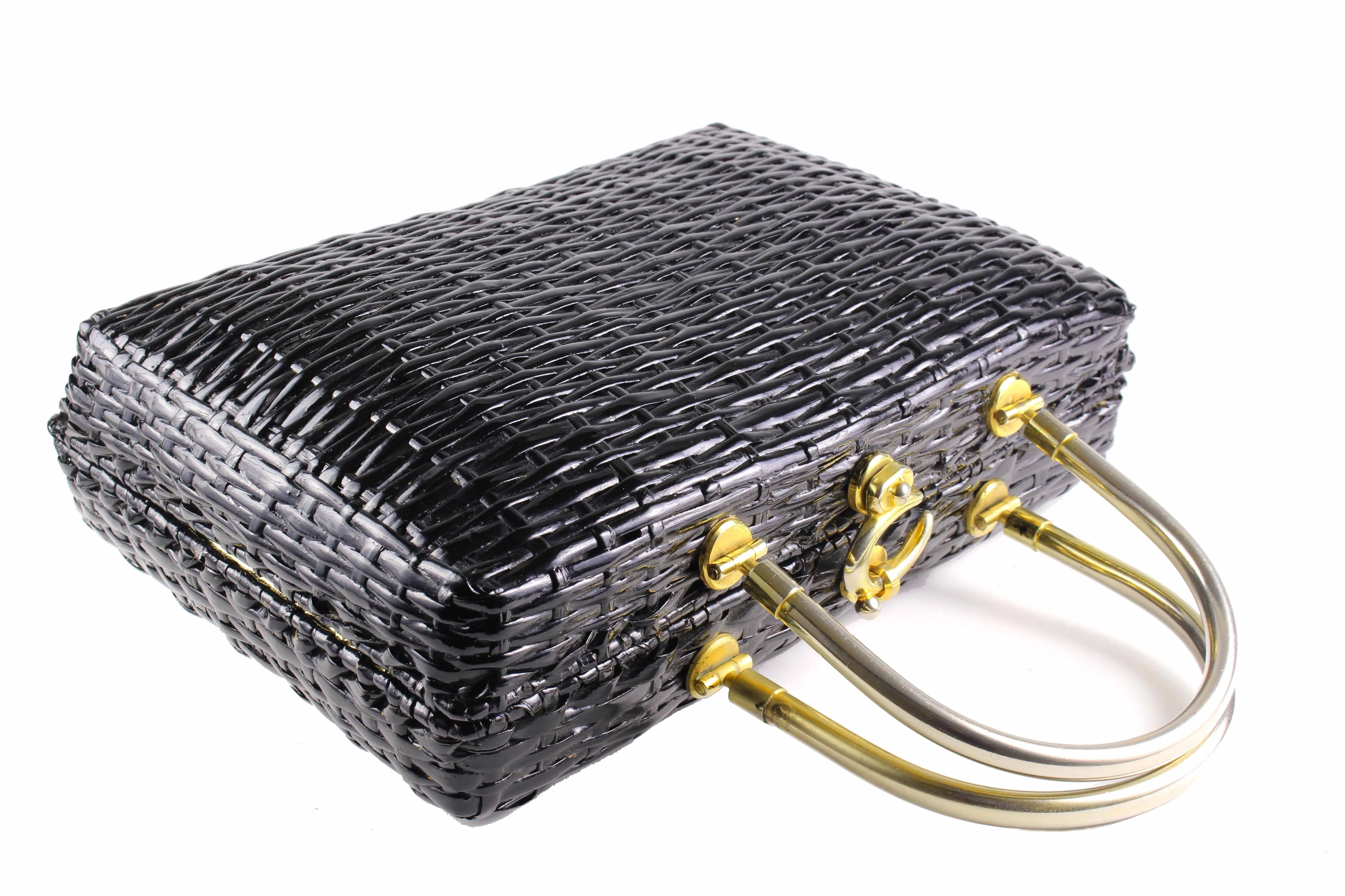 Structured black wicker bag