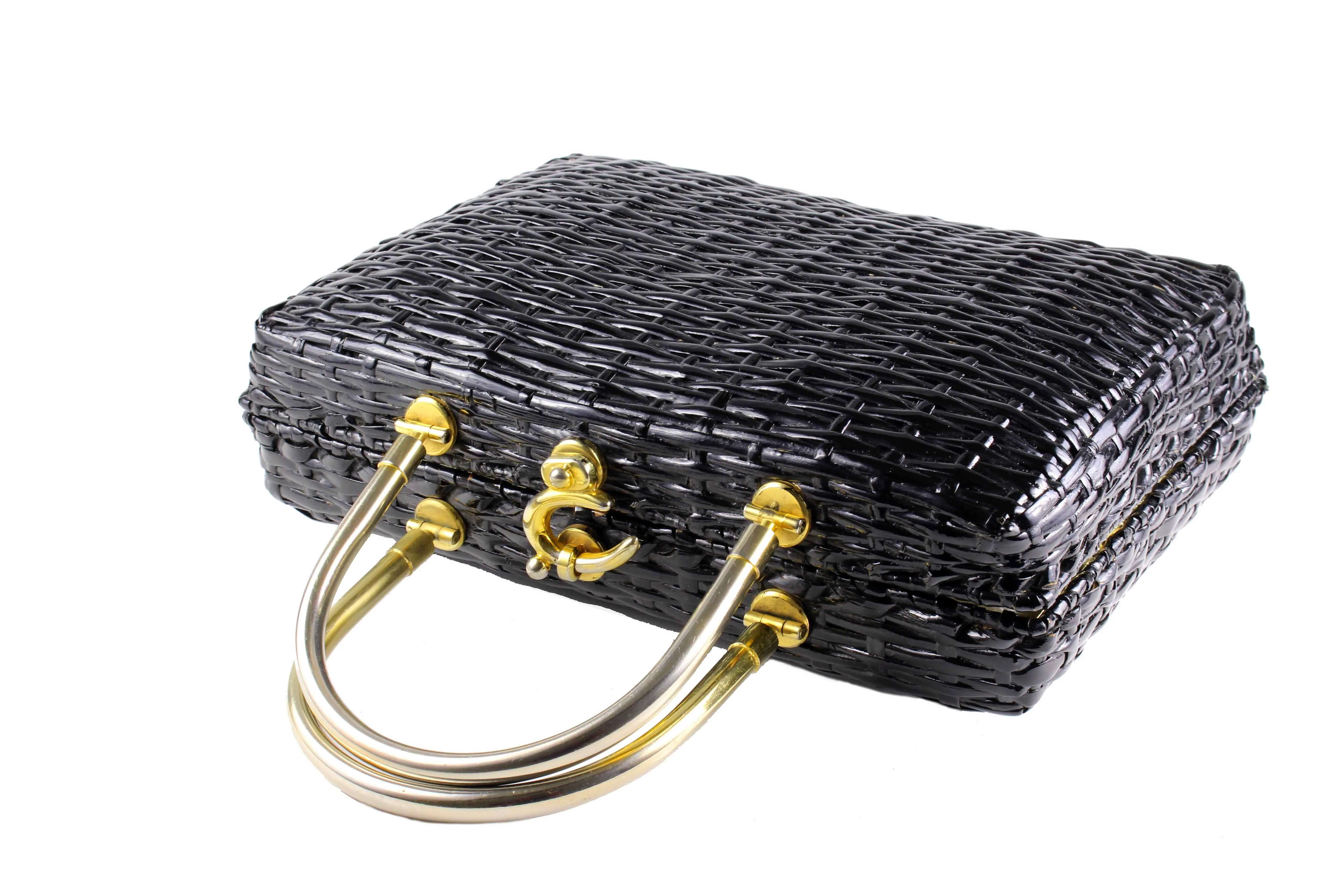 Structured black wicker bag