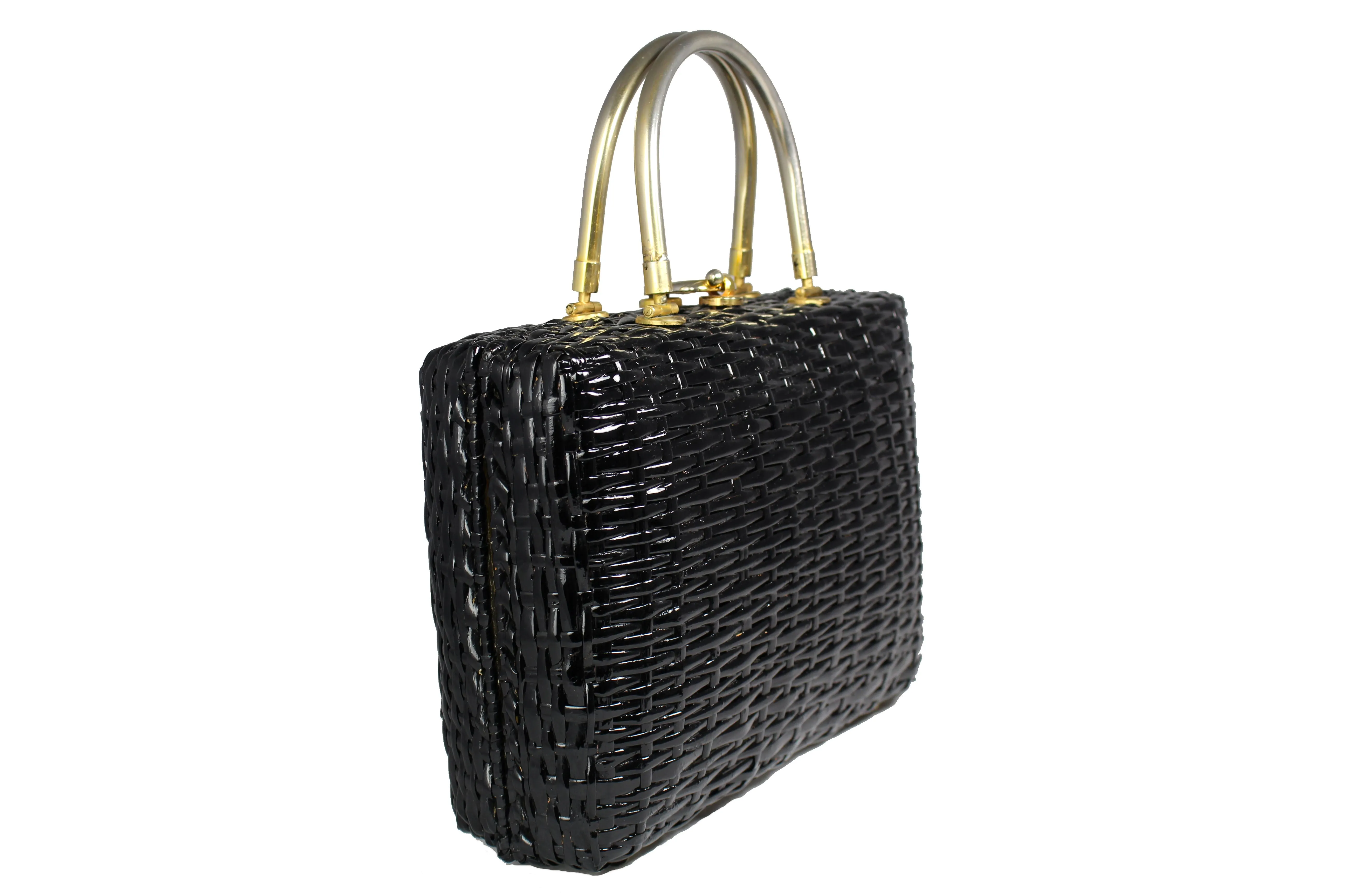 Structured black wicker bag