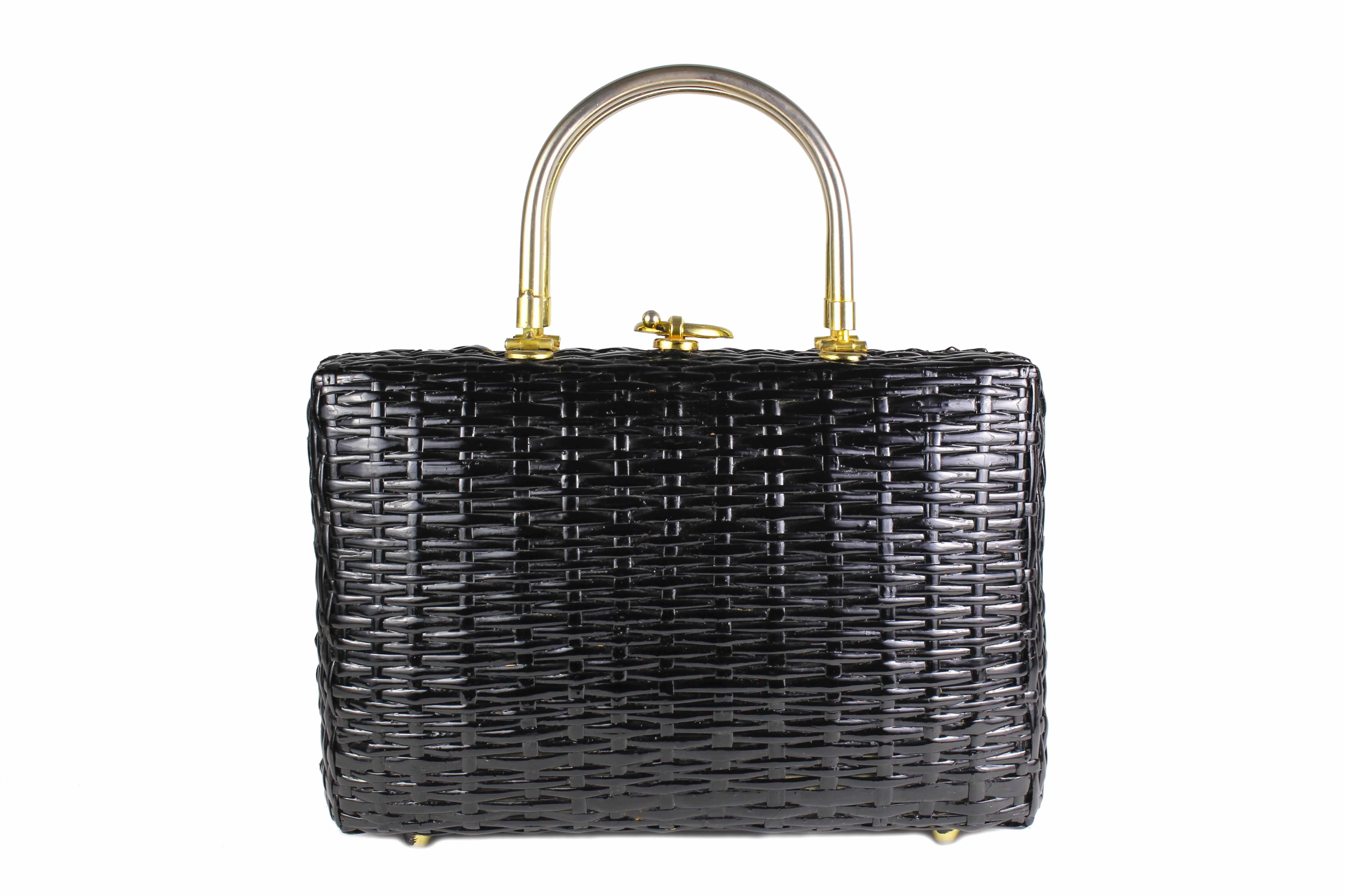 Structured black wicker bag