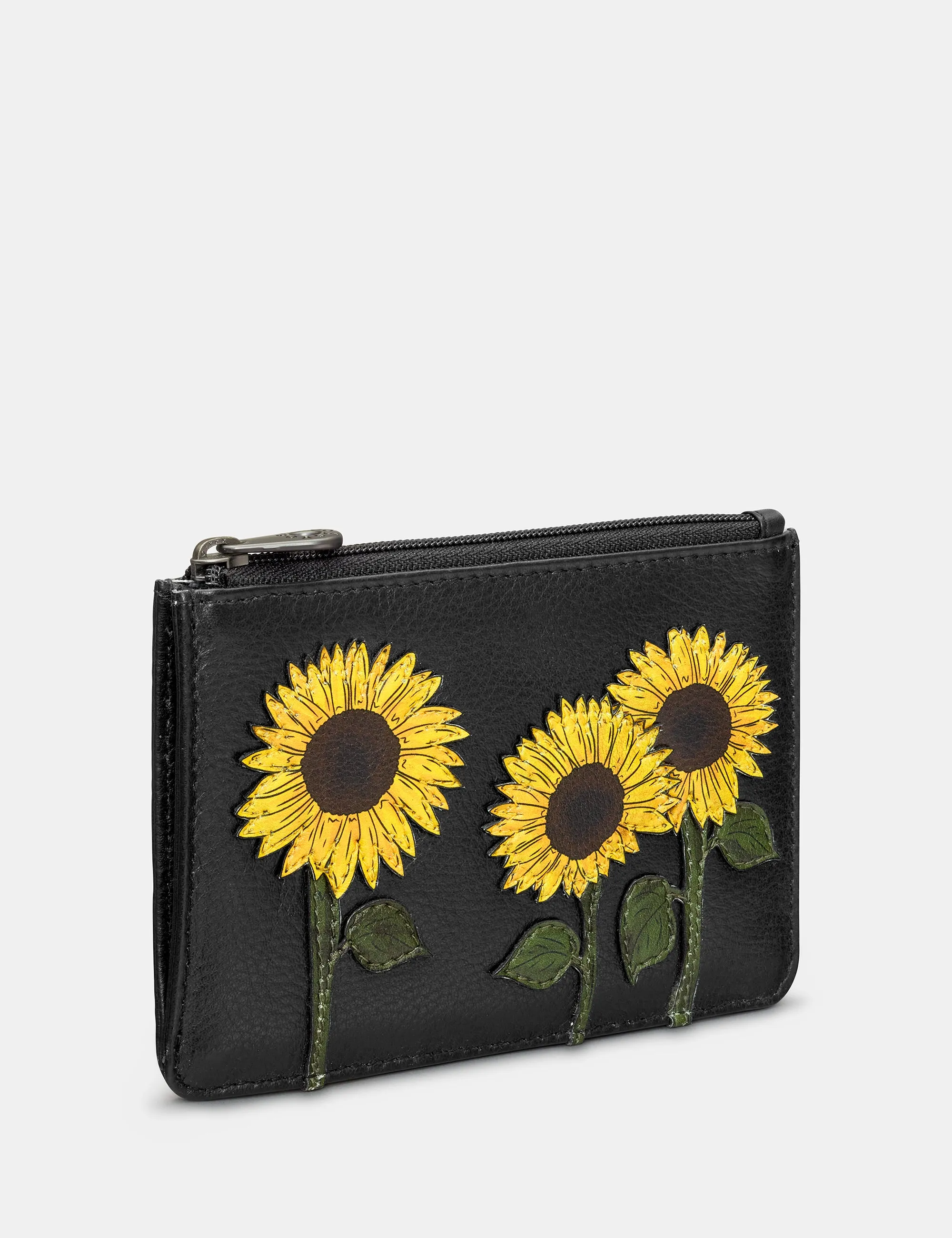 Sunflowers Black Leather Franklin Purse