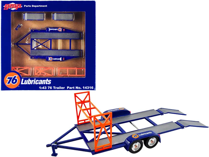 Tandem Car Trailer with Tire Rack Blue Union 76 for 1/43 Scale Model Cars by GMP