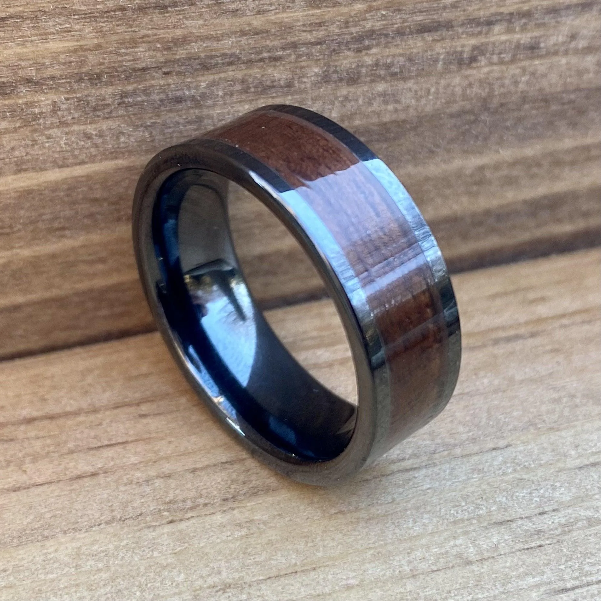 “The Sergeant” 100% USA Made Black Ceramic Ring With Wood From A M1 Garand