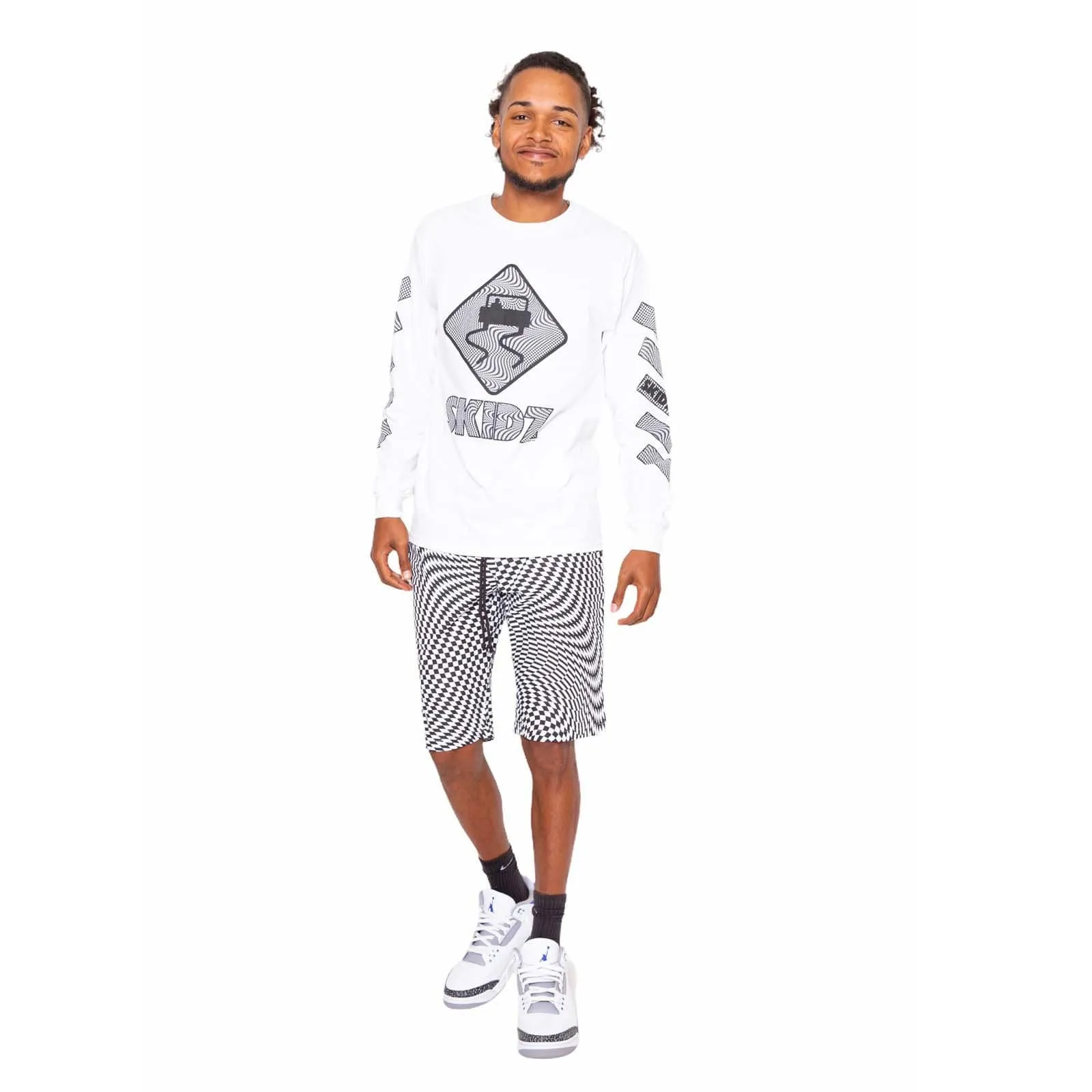 Trippy Check Shorts - Black & White