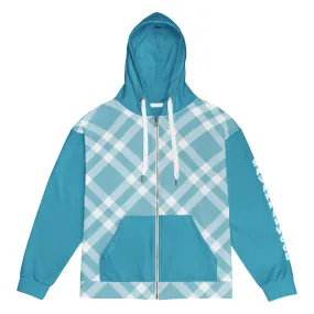 Unisex zip hoodie Teal Blue Gingham