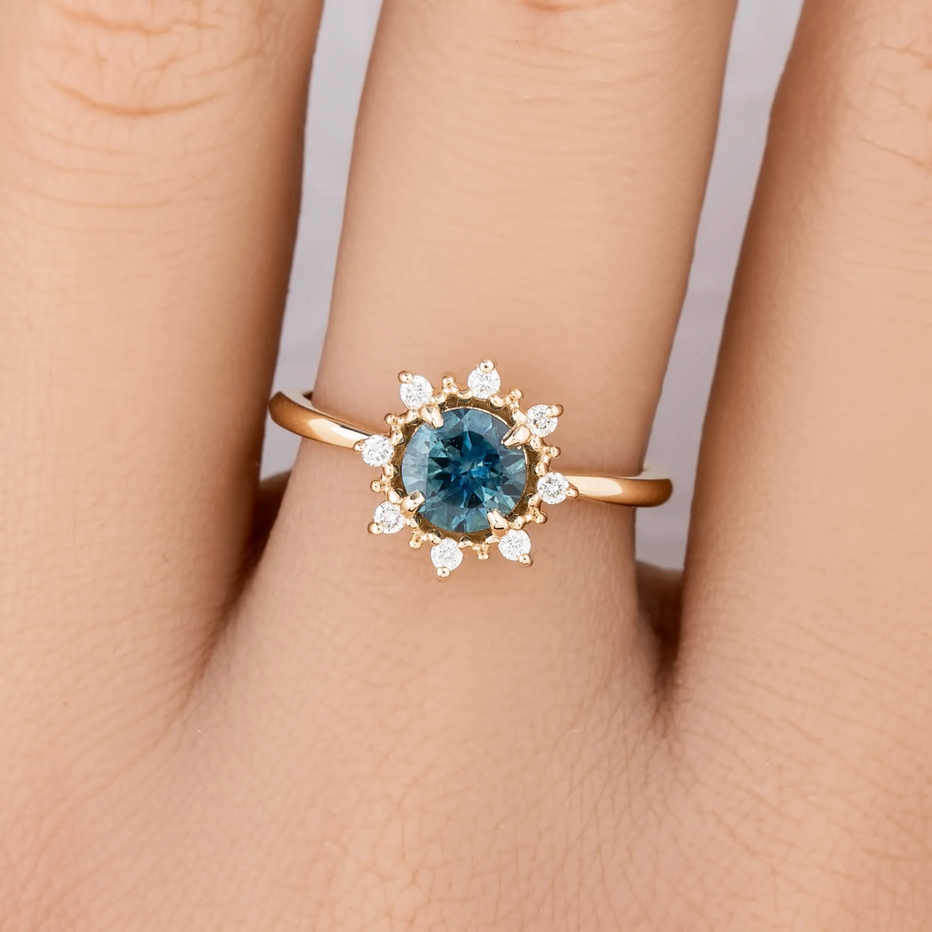 Victoria Ring 1.01ct Teal Blue Montana Sapphire, 14k Yellow Gold (One of a kind)