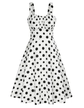 Vintage Polka Dots Two-Way Defined Waist Dress Ruched Bodice Flared A-Line Dress