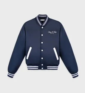 Wellness Boucle Varsity Jacket - Navy/White