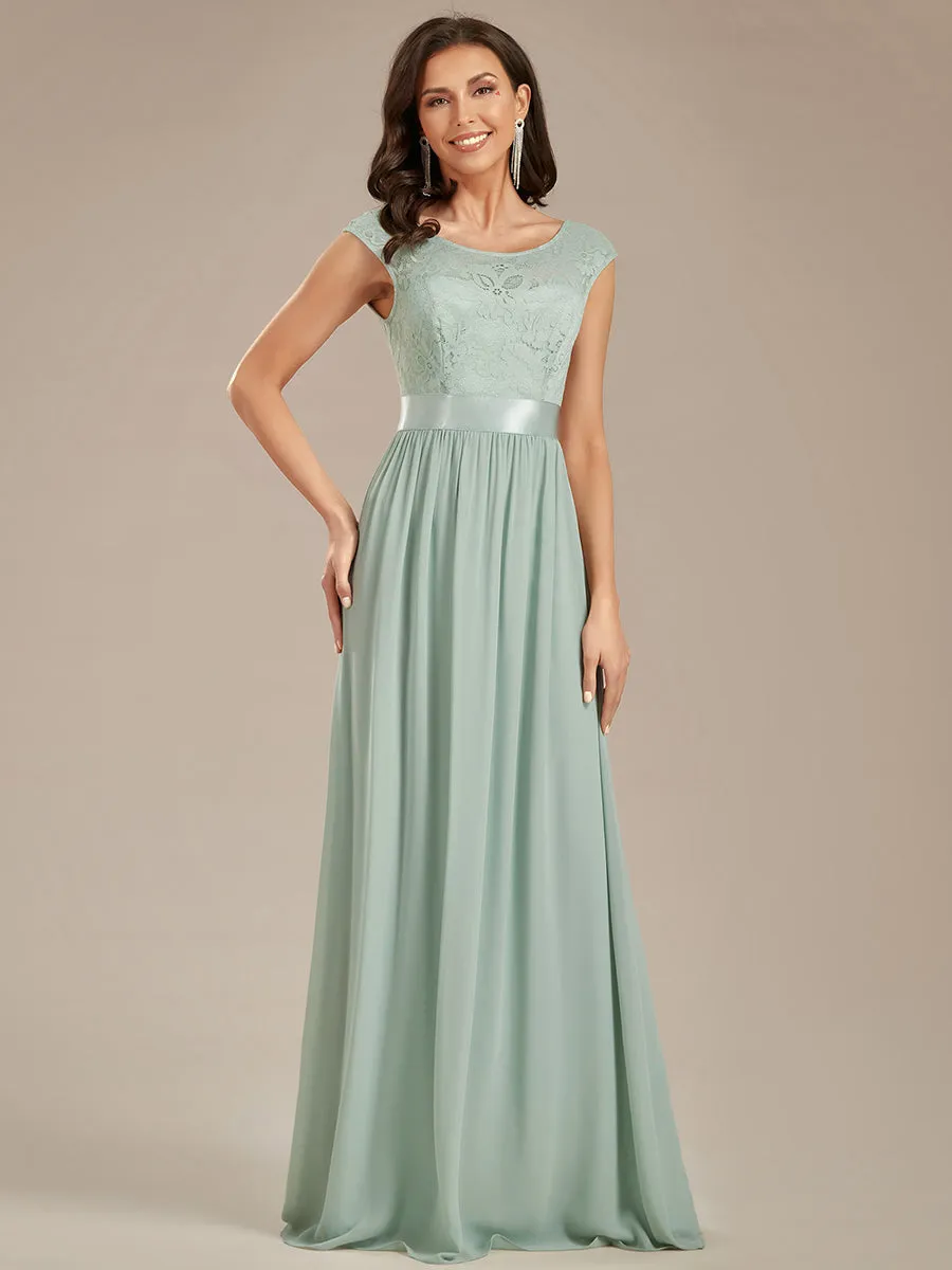 Wholesale V Back Belted Lace & Chiffon Bridesmaid Dresses