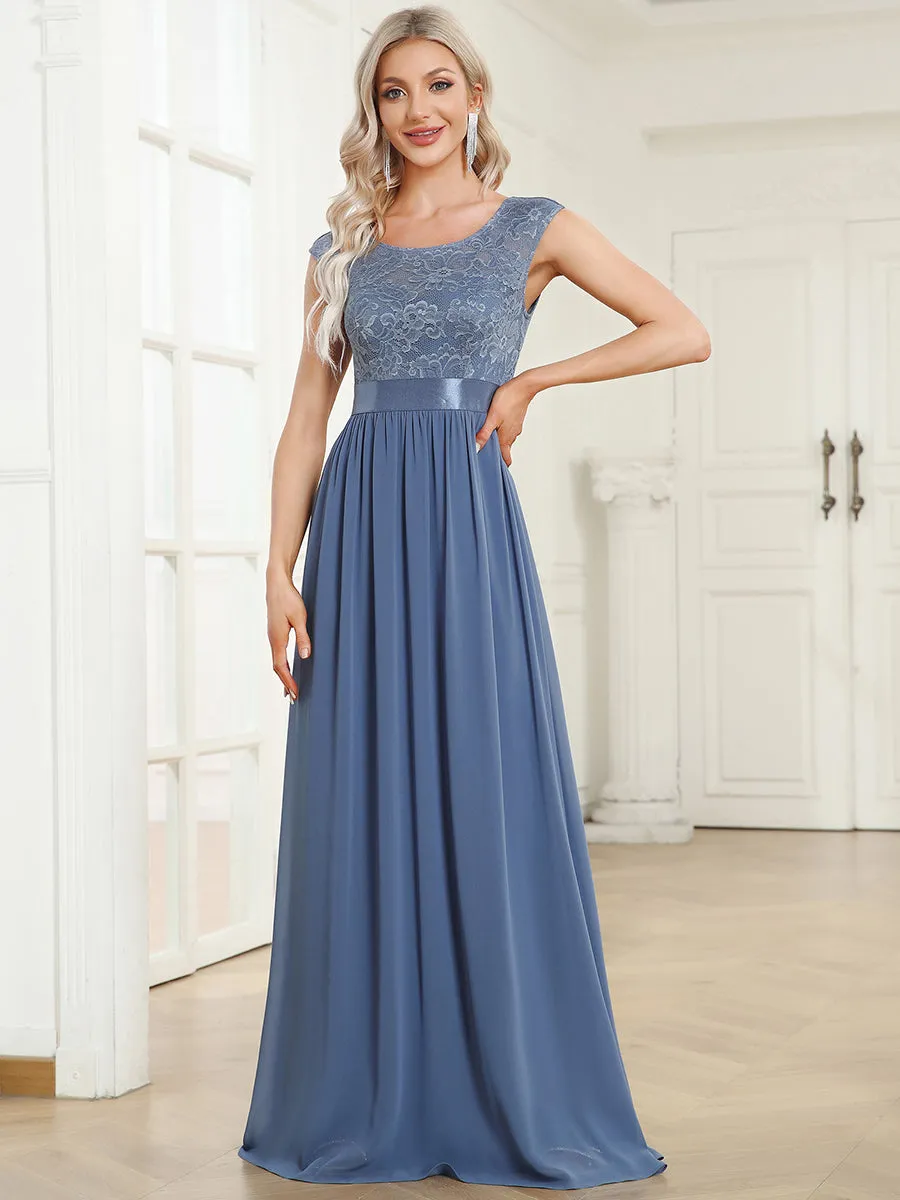 Wholesale V Back Belted Lace & Chiffon Bridesmaid Dresses