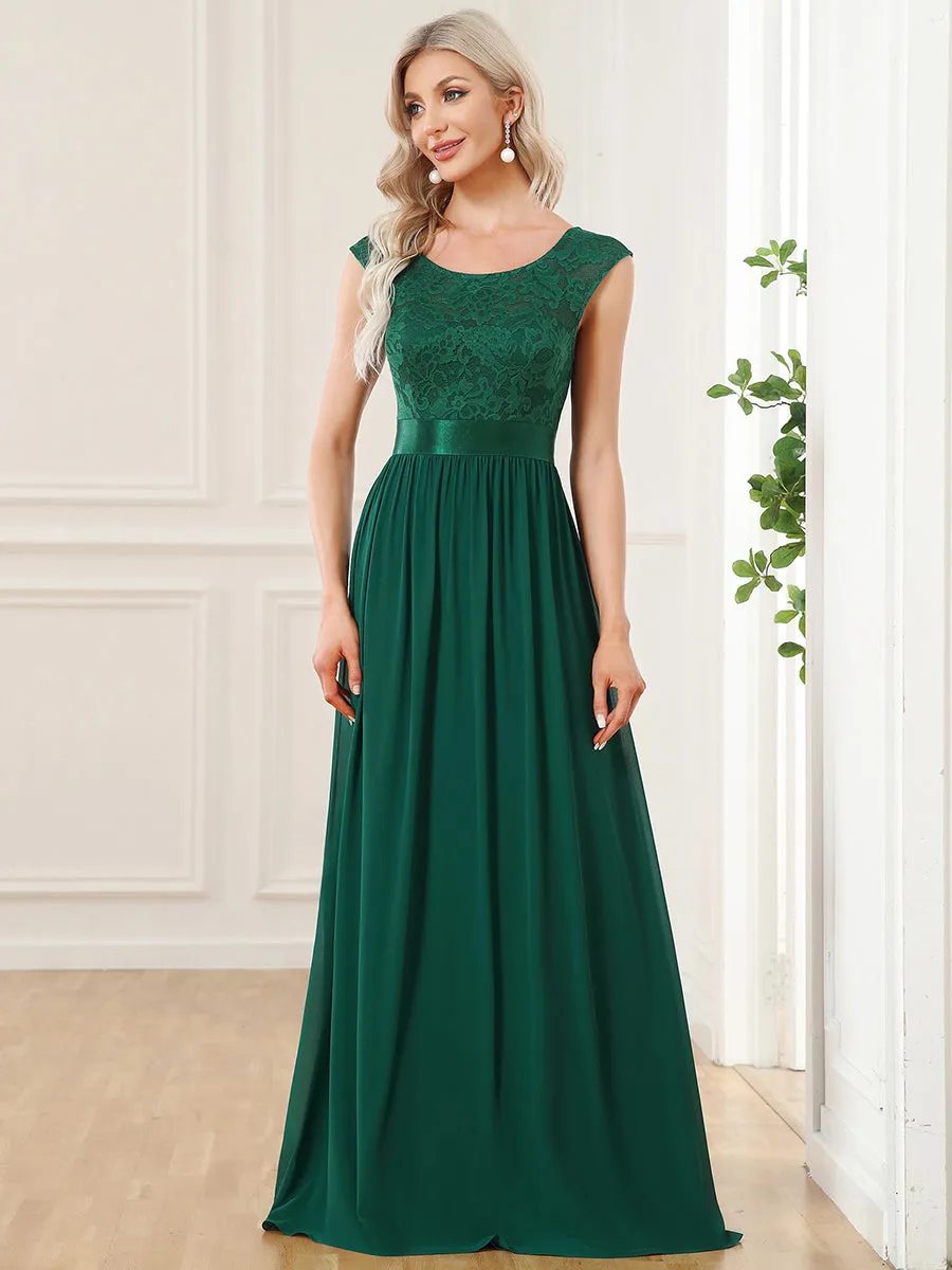 Wholesale V Back Belted Lace & Chiffon Bridesmaid Dresses