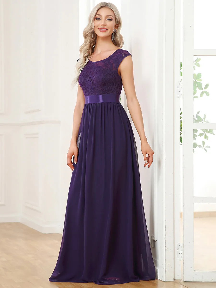 Wholesale V Back Belted Lace & Chiffon Bridesmaid Dresses