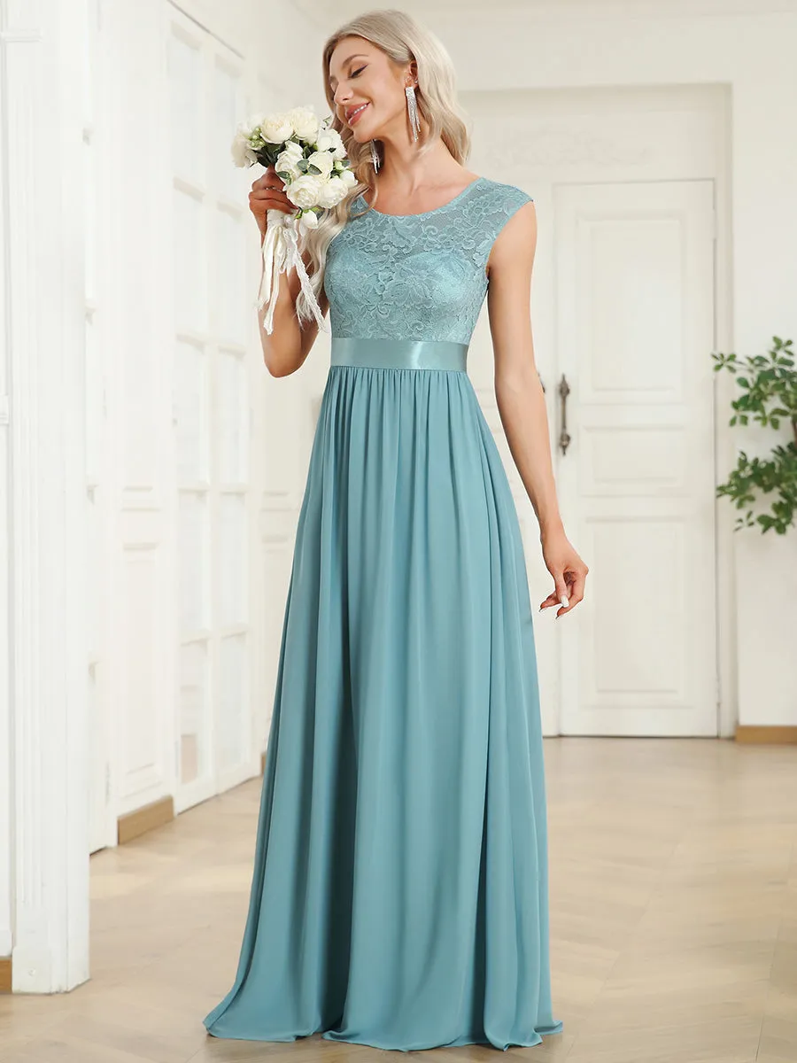 Wholesale V Back Belted Lace & Chiffon Bridesmaid Dresses